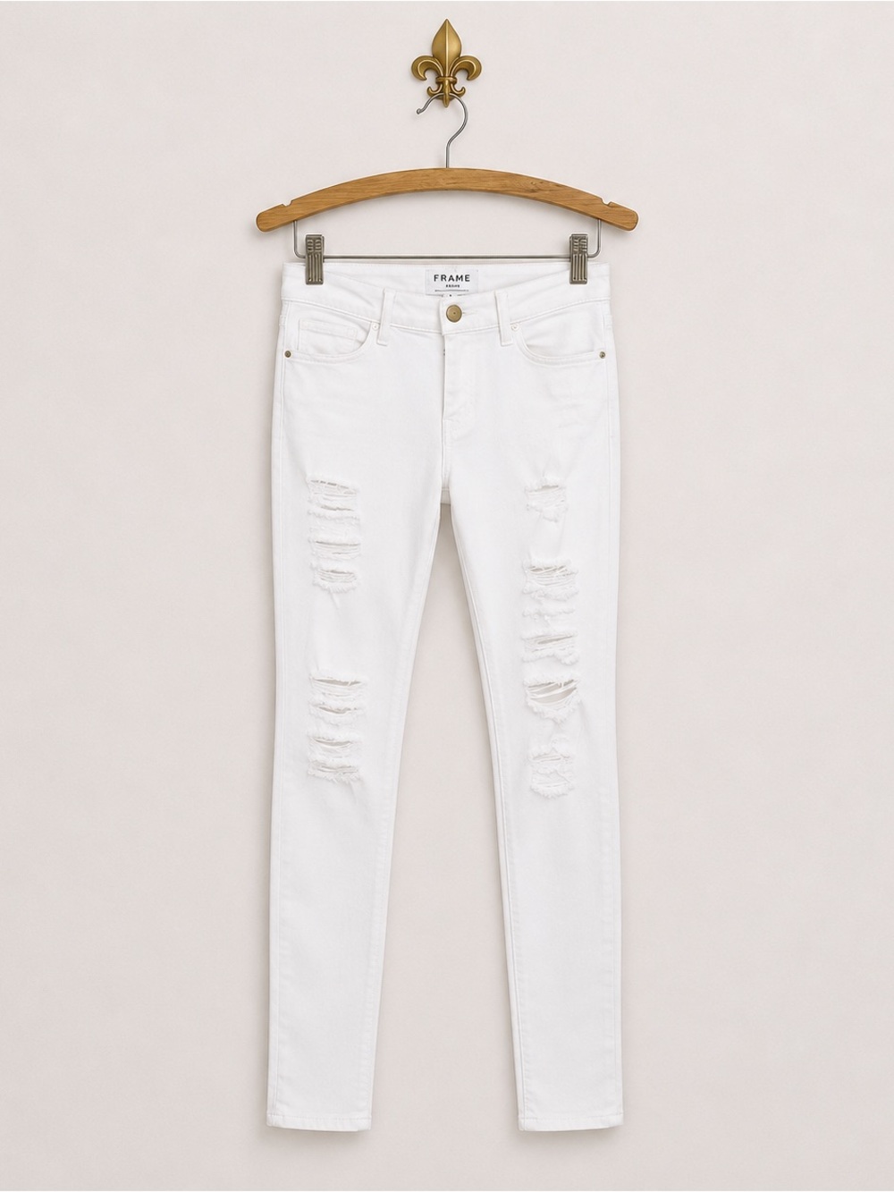 Frame white colored distressed destroyed Le skinny de Jeanne stretch jeans 24